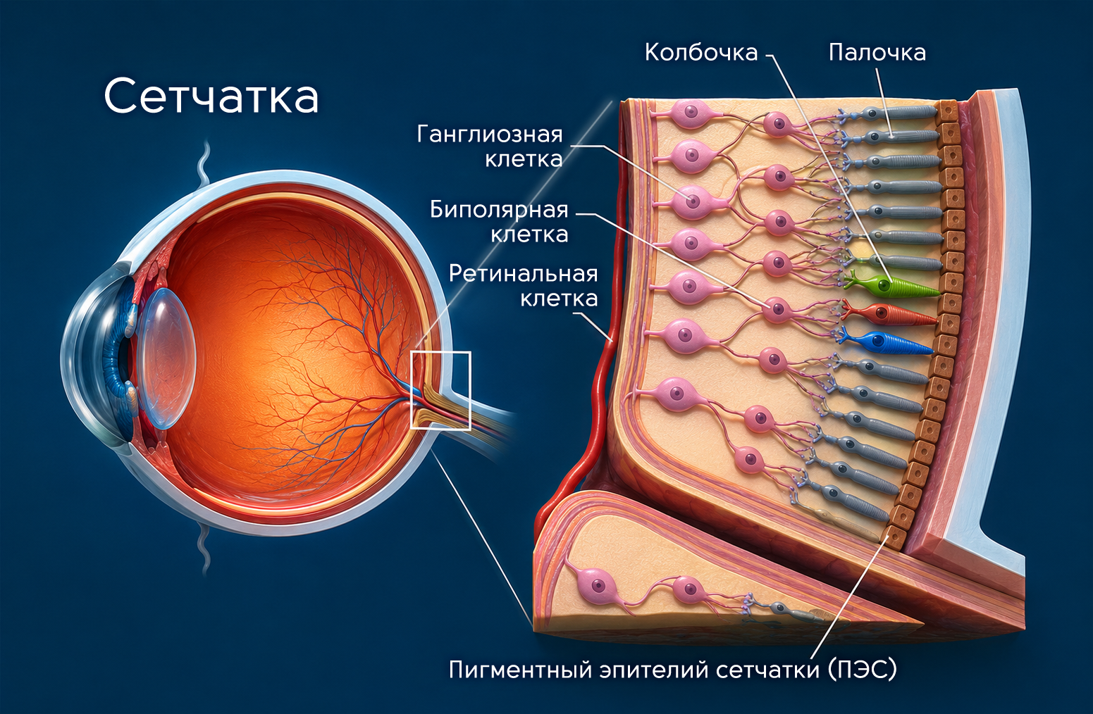Сетчатка глаза: как работает светочувствительный слой
